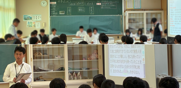 湯布院中学に対する出前教室の様子